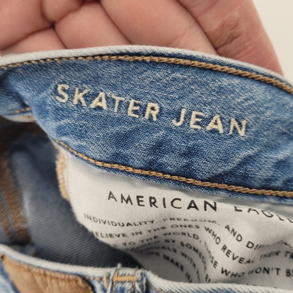 American Eagle Skater Jean 00 Short Blue High Rise Wide Leg Denim Jeans Y2K - Picture 3 of 8